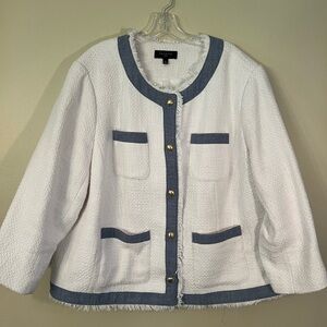 Talbots Ivory Jacket with Navy Accents and Gold Buttons